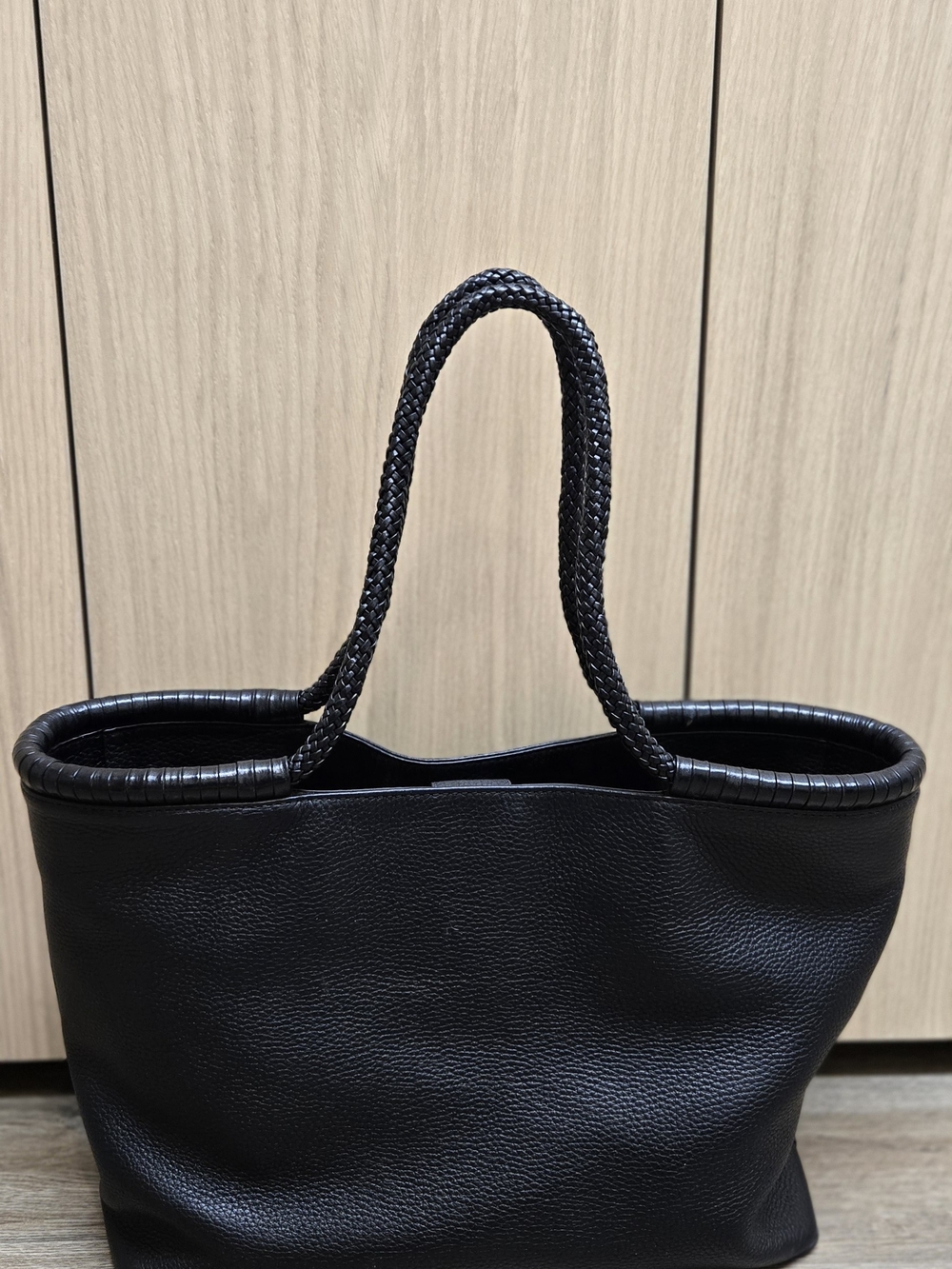 Tory Burch Black Pebbled Leather Tote with Braided Handles - Picture 5 of 8